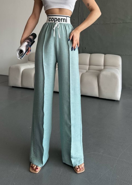 173442 WATER GREEN TROUSERS LINEN FABRIC
