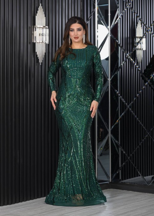 173493 GREEN COCKTAİL DRESS SILVERY