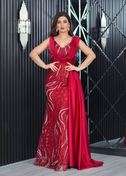 173501 RED COCKTAİL DRESS