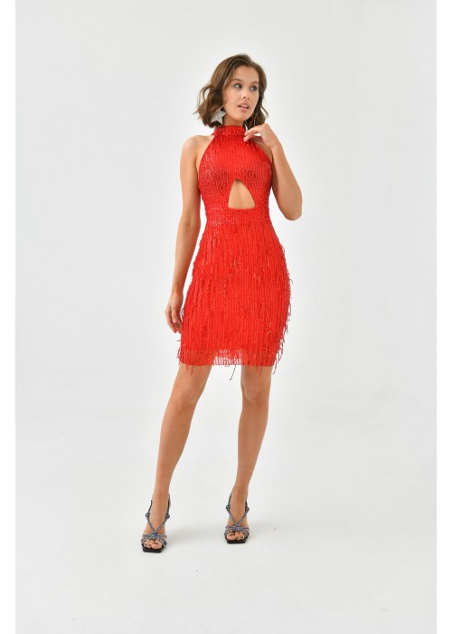 174567 RED COCKTAİL DRESS