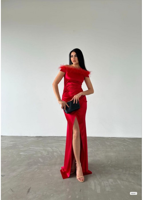 177626 RED COCKTAİL DRESS SATIN FABRIC
