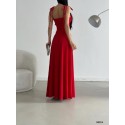 178149 RED COCKTAİL DRESS SCUBA FABRIC