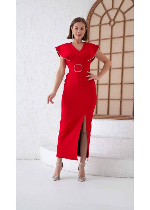 178425 RED COCKTAİL DRESS ATLAS FABRIC