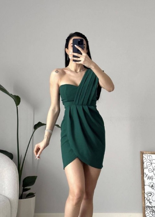 179290 GREEN COCKTAİL DRESS CREPE FABRIC
