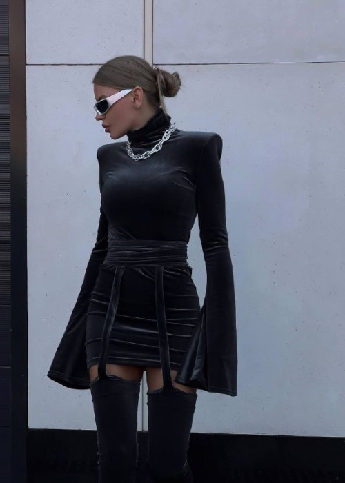 190551 SCHWARZ KLEID Samtstoff