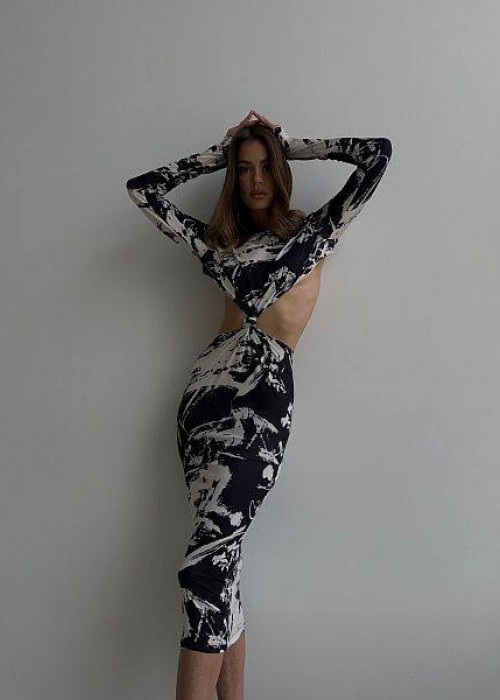 190561 GEMUSTERT KLEID Tauchstoff