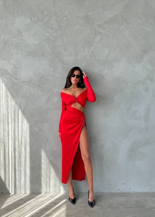 192307 ROT KLEID MIKROSTOFF