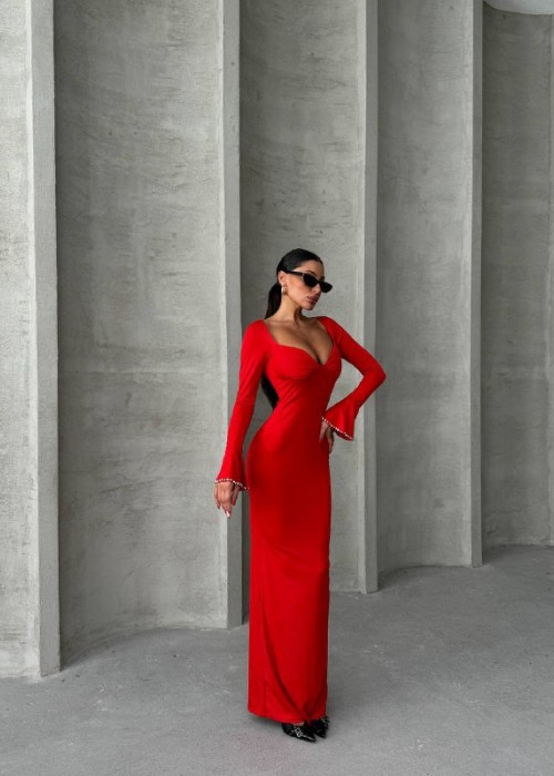 192322 ROT KLEID MIKROSTOFF