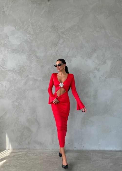 192325 ROT KLEID MIKROSTOFF