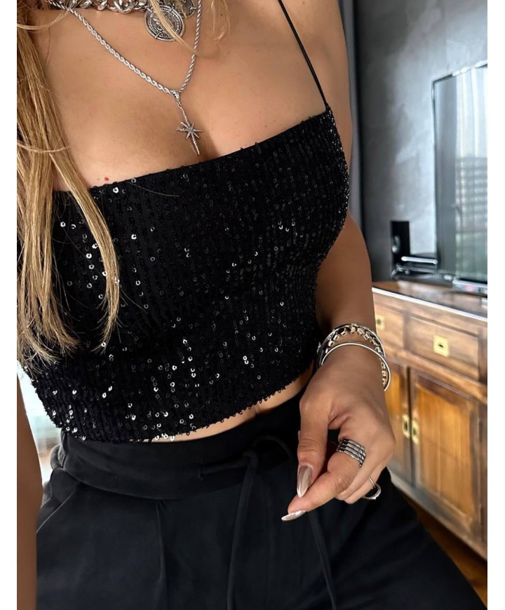 192954 SİYAH BLUZ PUL PAYET