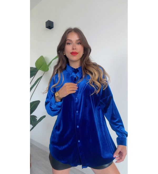 193402 SAKS GÖMLEK KADİFE KUMAŞ SAKS