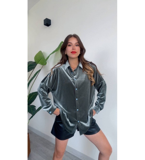 193404 YEŞİL GÖMLEK KADİFE KUMAŞ YEŞİL