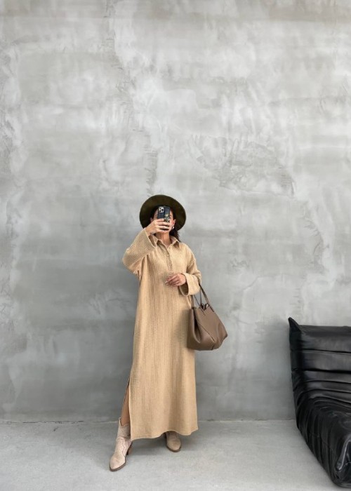 194075 BEIGE KLEID