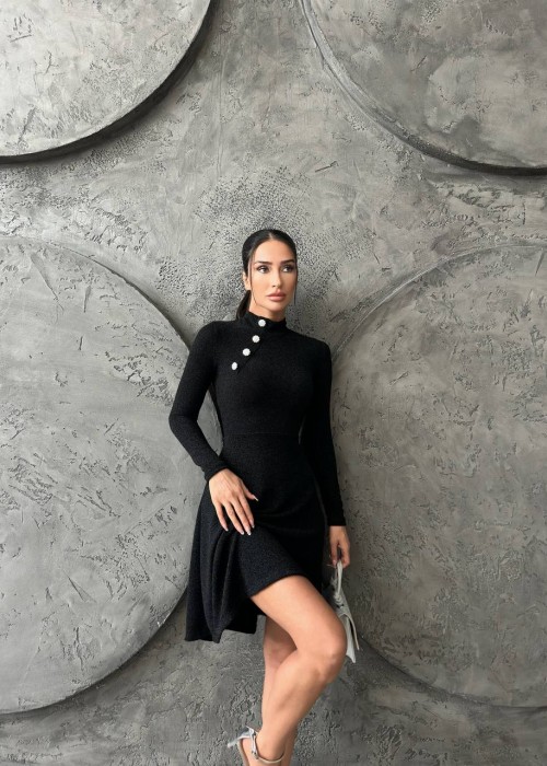 194477 SCHWARZ KLEID Blumenstoff