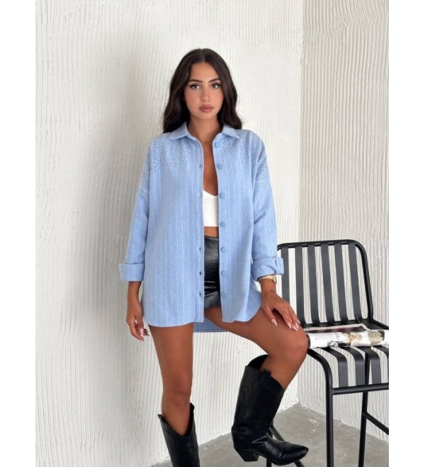 195324 MAVİ GÖMLEK TAŞ İŞLEMELİ MAVİ