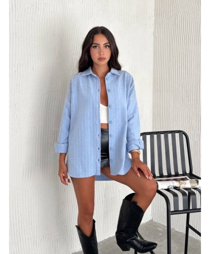 195324 MAVİ GÖMLEK TAŞ İŞLEMELİ