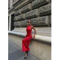 195639 ROT KLEID SATINSTOFF