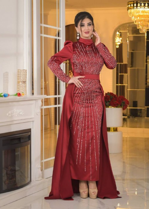 198475 BORDO COCKTAİL DRESS