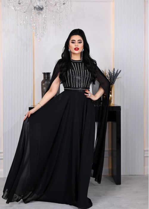 198613 BLACK COCKTAİL DRESS CHIFFON FABRIC