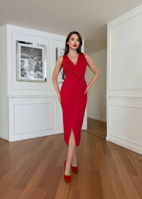 198804 RED COCKTAİL DRESS