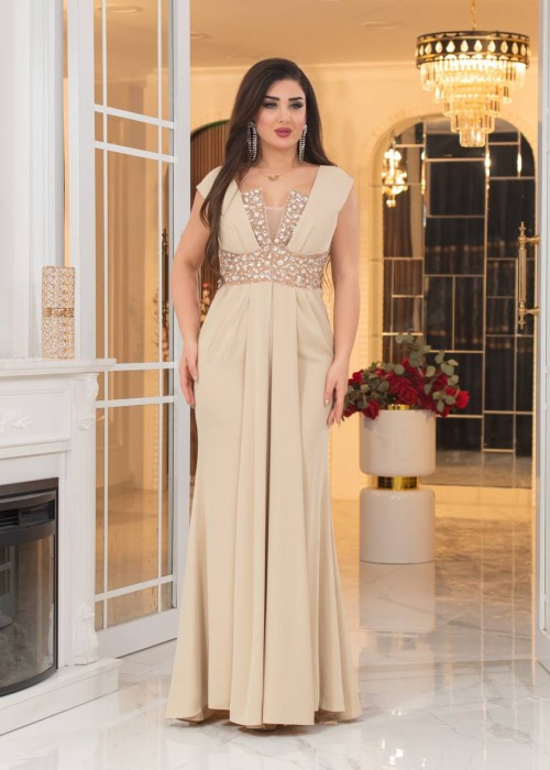 198923 BEIGE COCKTAİL DRESS