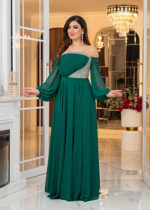 198928 GREEN COCKTAİL DRESS