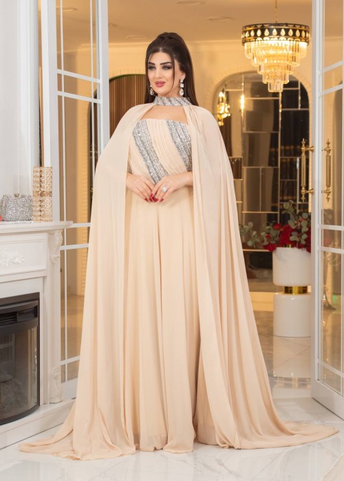 198935 BEIGE COCKTAİL DRESS