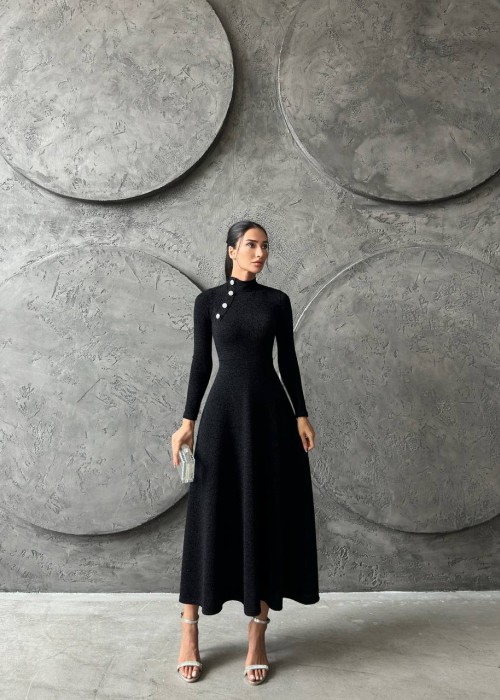 199133 SCHWARZ KLEID Blumenstoff