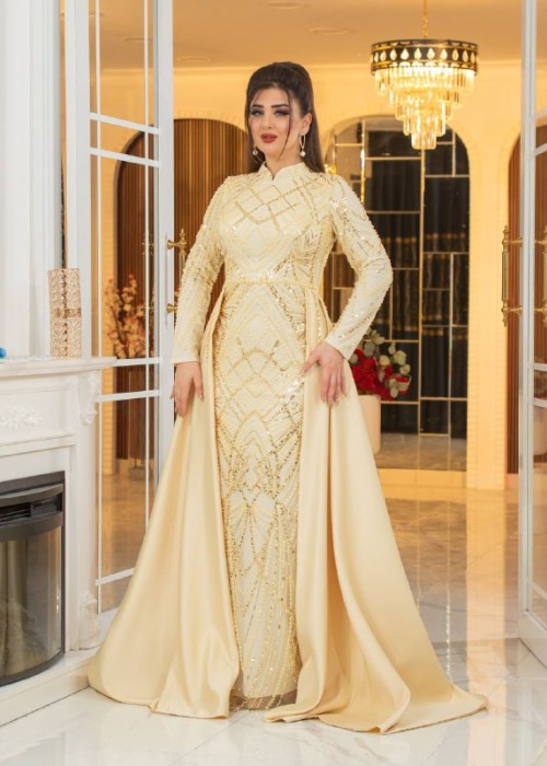 199398 BEIGE COCKTAİL DRESS