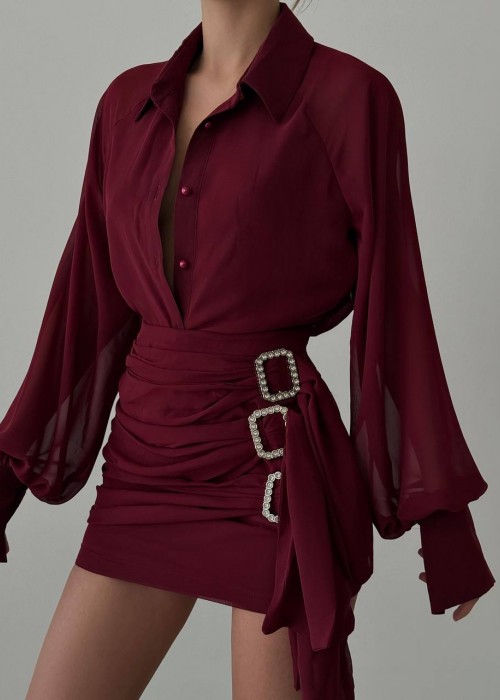 199523 BORDO KLEID CHIFFON STOFF