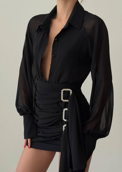 199524 SCHWARZ KLEID CHIFFON STOFF