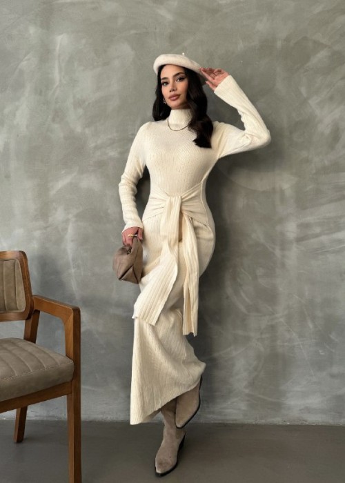 199554 ecru KLEID STRICKWAREN