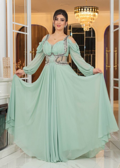 199621 GREEN COCKTAİL DRESS