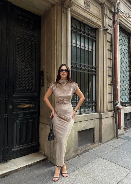199760 BEIGE KLEID SAMT