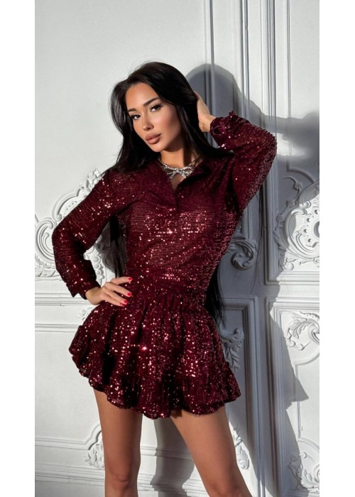 200013 BORDO ELBİSE PUL PAYET