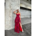 200018 ROT COCKRAİLKLEİD CHIFFON STOFF