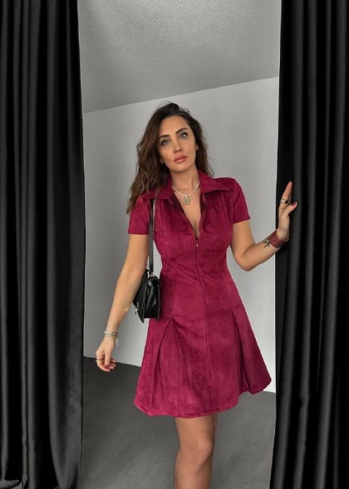 200181 BORDO ELBİSE SÜET KUMAŞ
