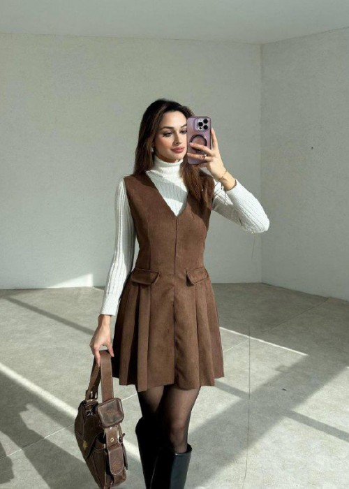 200206 KAHVE ELBİSE SÜET KUMAŞ