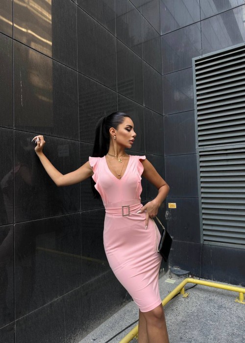 200388 PEMBE ELBİSE SCUBA KUMAŞ