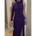 200579 PURPLE COCKTAİL DRESS SCUBA FABRIC