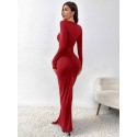 201026 RED COCKTAİL DRESS SANDY FABRİC