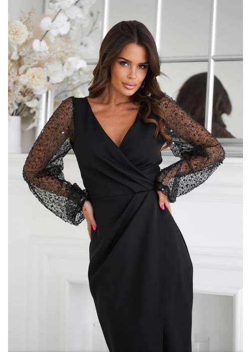 201036 SCHWARZ KLEID ATLAS STOFF