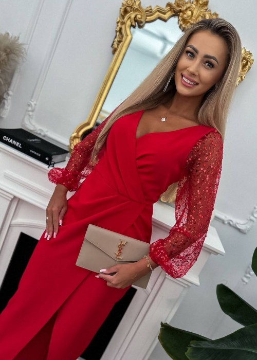 201037 ROT KLEID ATLAS STOFF