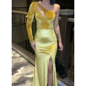201241 YELLOW COCKTAİL DRESS VELVET