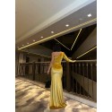 201241 YELLOW COCKTAİL DRESS VELVET