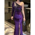 201242 PURPLE COCKTAİL DRESS VELVET