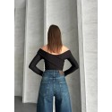 201457 BLACK BLOUSE OTTOMAN FABRIC