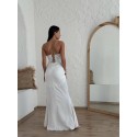 201568 WHITE COCKTAİL DRESS SATIN FABRIC