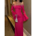 201724 PINK COCKTAİL DRESS SCUBA FABRIC