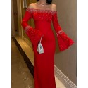 201725 RED COCKTAİL DRESS SCUBA FABRIC